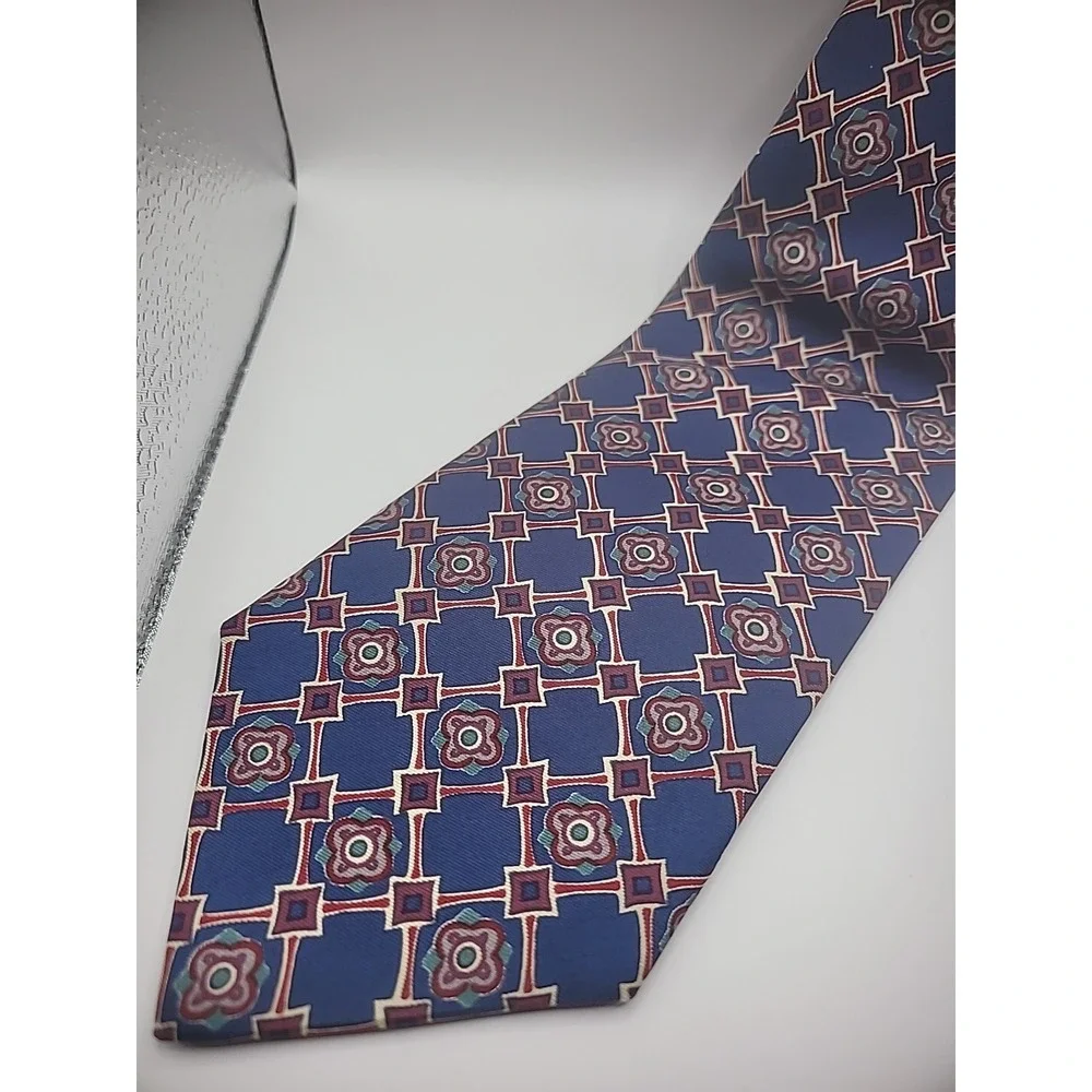 Countess Mara Mens Neck Tie Accesory Blue Red Geometric Shirt Suit